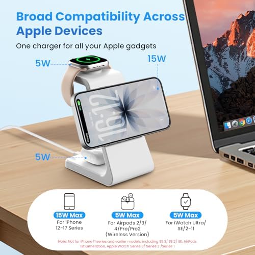 Magnetic Wireless Charging Station for iPhone: 3 in 1 15W Fast Charging for iPhone 17-12, Apple Watch & AirPods, N52 Magnets & 30W Adapter Included (Office/Bedside/Desk) - Image 4