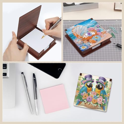 4pcs Bird and Heart Diamond Art Painting Note Box for Adults, Wooden DIY Sticky Notes Holder Kit with 640 Blank Notepads, Multi-Purpose Desk Organizer for Home Office, Study Thoughtful Gift - Image 5