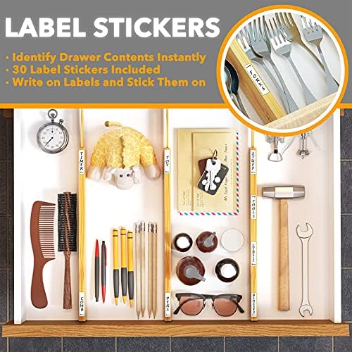 SpaceAid Bamboo Drawer Dividers with Labels, Kitchen Adjustable Drawer Organizers, Expandable Organization for Home, Office, Dressers and Bathroom, 6 Dividers (17-22 in) (Pack of 2) - Image 4