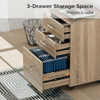 VINGLI 3-Drawer File Cabinet with Lock, Wood Rolling Filing Cabinets for Home Office, Mobile Printer Stand, Under Desk File Organizer for Letter Sized Files, 26" H(Caster Included), Oak - Image 4