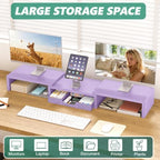OPNICE Dual Computer Monitor Stand Riser, Desk Organizer with Drawer, Office Desk Accessories & Workspace Organizers for Home Office Supplies, Purple - Image 3