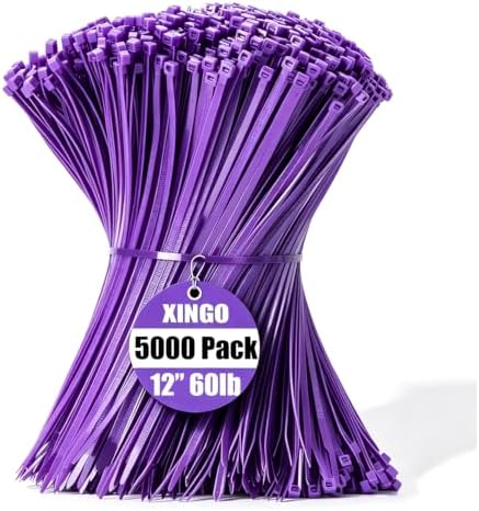 XINGO 5000 PCS Purple Zip Ties 12 Inch, 60 LBS Tensile Strength, Self-Locking Nylon Plastic Nylon PA66 Wire Ties for Indoor and Outdoor Use by XINGO