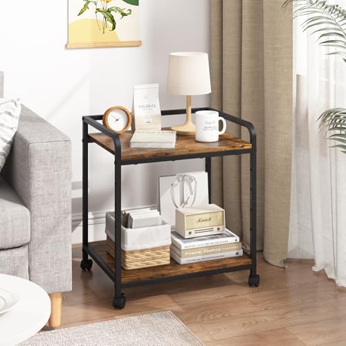 21"x15.8" Large Printer Stand with Storage, 2-Tier Under Desk Printer Table, Rolling Printer Cart with Lockable Wheels for Home, Office (Brown) - Image 7