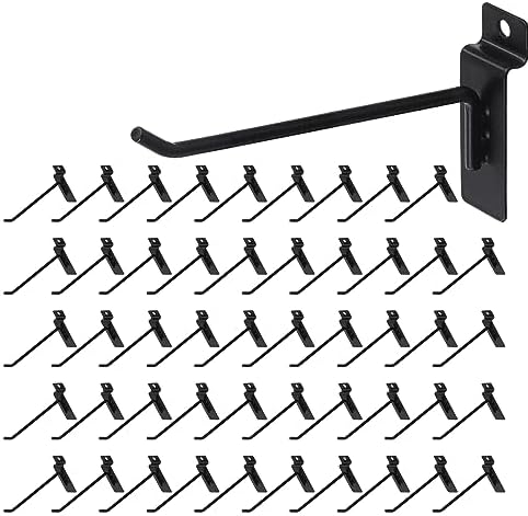 HJW Slatwall Hooks 50 Pack, 6 Inch Black Slat Wall Hanging Hooks by HJW