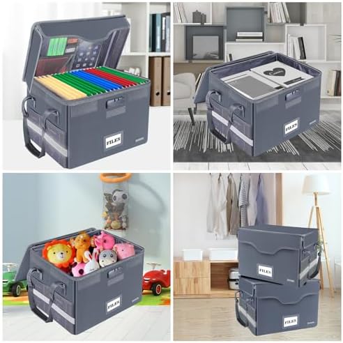 DocSafe Fireproof Document Box with Lock,File Storage Organizer with Zipper Pockets,Collapsible Portable File Box Home Office Safe Filing Cabinet with Handle for Hanging Letter/Legal Folders,Gray - Image 2