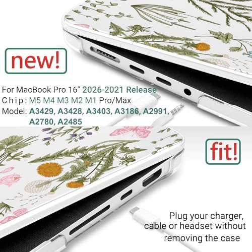 DONGKE Compatible with MacBook Pro 16 Inch Case (2026-2021 Release, M5 M4 M3 M2 M1 Pro/Max Chip), Plastic Hard Shell with Keyboard Cover & Screen Protector for MacBook Pro 16", Wildflower & Butterfly - Image 2