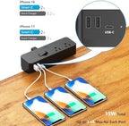 Hiree Under Desk Cable Management Tray with Power Strip, 8 AC Outlets, 2 USB Ports & 1 USB-C Port, Clamp Mount Desk Cable Organizer, No Drill Cord Management Tray for Standing Desk, Home Office（Black） - Image 2