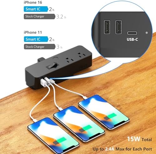 Hiree Under Desk Cable Management Tray with Power Strip, 8 AC Outlets, 2 USB Ports & 1 USB-C Port, Clamp Mount Desk Cable Organizer, No Drill Cord Management Tray for Standing Desk, Home Office（Black） - Image 2
