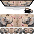31.5"x 11.8" Oversized Gaming Mouse Pad Set, Ergonomic Keyboard and Mouse Wrist Rest + Cup Holder, Non-Slip Desktop Pad, Suitable for Home and Office Use, Cute Little Elephant Flower by FOKBVNFLL