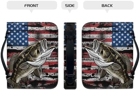 American Flag Fish Pattern Bible Cover for Women Men, Bible Case Bag with Top Handle PU Leather Bible Carrying Case for Church - Image 3