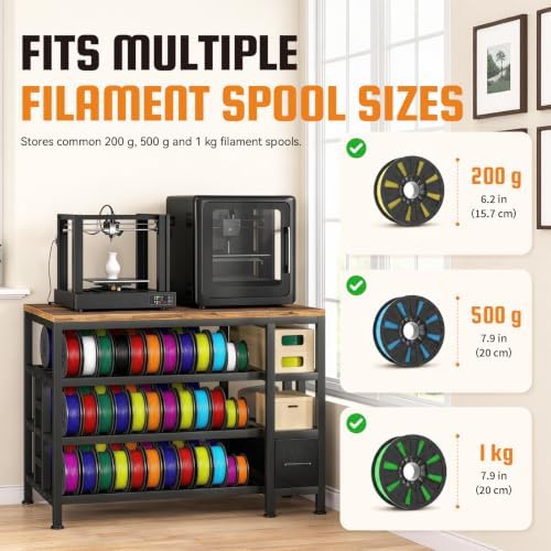 3D Printer Stand with Storage, 3-Tier Filament Storage Rack, Power Strip, Side Drawer, Heavy-Duty Printer Table, 31.4 x 24 in Worktop - Image 6