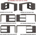 HSH 60 inch Rustic L Shaped Computer Corner Desk with 3 Storage Drawers - Image 4
