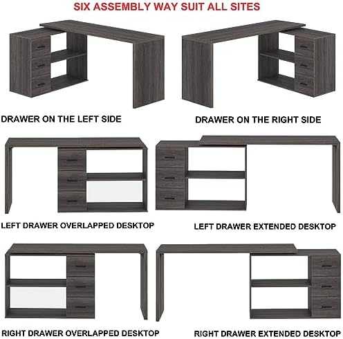 HSH 60 inch Rustic L Shaped Computer Corner Desk with 3 Storage Drawers - Image 4