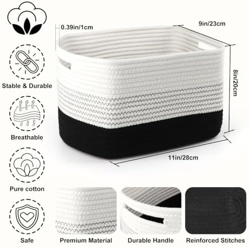 4 Pack Storage Baskets for Organizing, 11''Lx9''Wx8''H Woven Baskets for Storage Toys, Towels, Books, and Clothes, Cotton Rope Basket for Shelves with Handle - Image 2