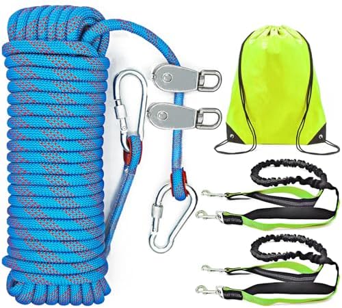 Dog Tie Out Cable for Camping, Dog Trolley System and 4ft Bungee Leash - Image 5