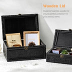 2PCS Rattan Box with Lid Decorative Natural Handmade Boho Basket - Image 2