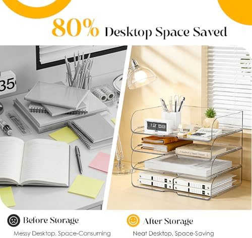 HIYOHIYO Clear Office Desk Organizer for A4 Letter Paper, 4 Tier Horizontal - Image 4