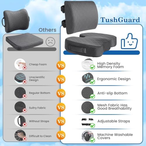 Back&Seat Cushion, Chair Cushions, Lumbar Back Support Pillow, Grey/Large - Image 4