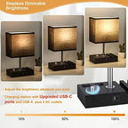 Black Table Lamp for Bedroom - Stepless Dimmable, USB C+A, 2 AC Outlets - Image 2