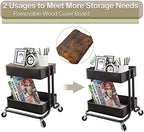 Melody House 2-Tier Metal Utility Rolling Cart Storage Organizer with Cover Board Mobile Trolley Sofa Side Table with Wheels for Office Home Kitchen Organization Black - Image 3