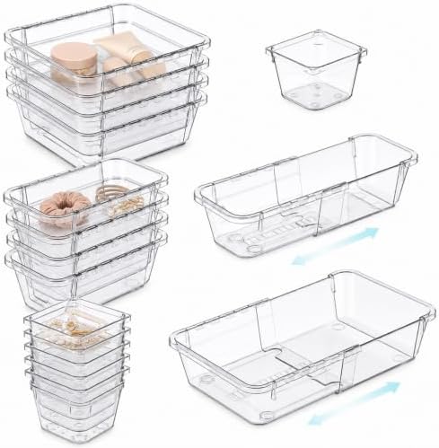 14 Pcs Adjustable Drawer Organizer, Expandable Clear Drawer Organizer - Image 2