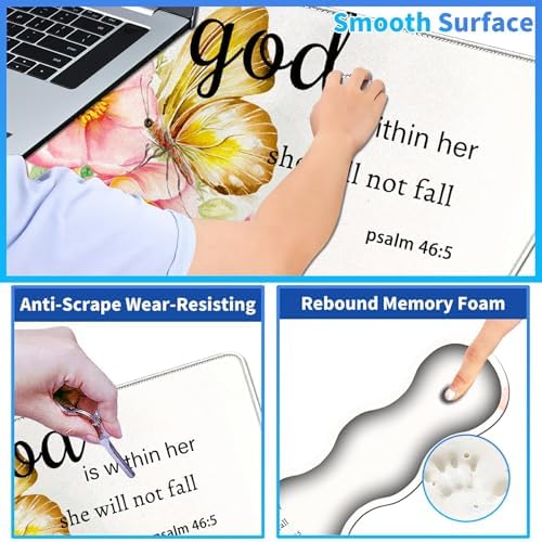 4Pcs Memory Foam Keyboard Wrist Rest Desk Mat Set, Flower Bible Proverbs - Image 3