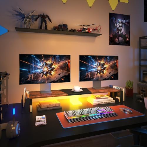 WESTREE Dual Monitor Stand Riser with Storage, Computer Monitor Riser with Adjustable Angle and LED, Desktop Monitor Stand Organizer for Computer, Laptop, Printer - Image 3