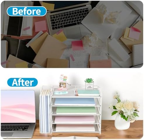 AUPSEN Desk Organizers and Accessories, 5-Tier Desktop Paper File Organizer with Removable File Holder, Desk Accessories & Workspace Organization for Home Office Supplies (White) - Image 5