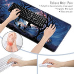 TGFEWYTJYJ Extended Gaming Mouse Pad,Memory Foam Ergonomic Keyboard Mouse Wrist Rest Support Set,Large Desk Mat with Stitched Edges,Non-Slip Base Mousepad Home Office,Black Cat Moonlight - Image 6