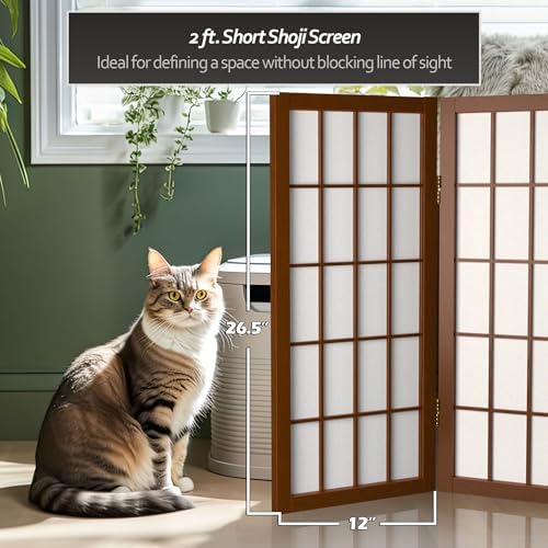 Red Lantern 26.5 in. Short Desktop Window Pane Shoji Screen - Walnut - 8 Panels - Image 6