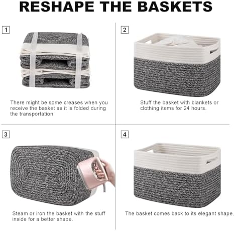 4 Pack Storage Baskets for Organizing, Woven Baskets for Shelves - Perfect for Toys, Books, Towels, and Clothes, Durable Gift Basket Bins Toy Storage, 12.7''Lx9''Wx7.8''H, Black & White - Image 6
