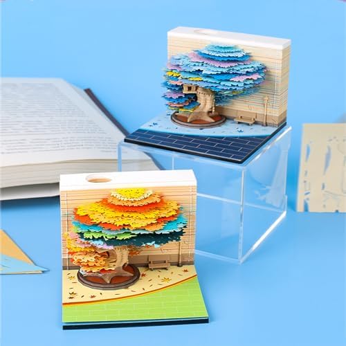3D Memo Pad 240 Sheets Four Season Tree Notepad Cute Kawaii Sticky Note Pad 3D Paper Carving Art Craftwork Desk Decoration Pen Holder DIY Creative Gift,Summer - Image 3