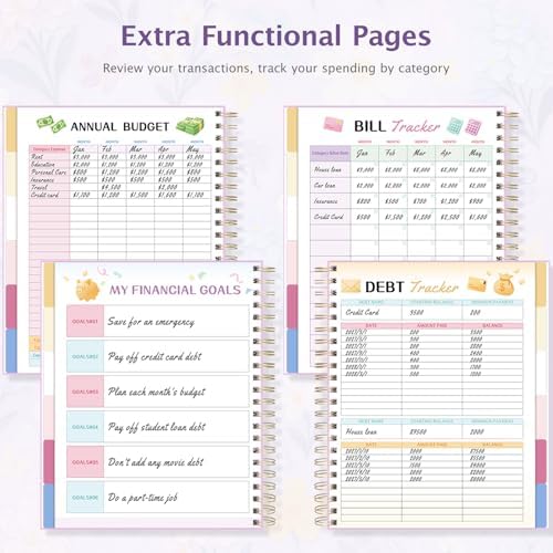 Ospelelf Budget Planner Undated, Money Expense Tracker with Pocket & Stickers, Thick Cardboard Cover, Large Pages for Spacious Writing, Original Fun Colorful Design, 12 Month Financial Notebook, Purple Floral - Image 6