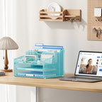 Lavatino Desk Paper File Organizer - Metal Mesh with 2 Letter Trays, 7 Flexible Dividers, 2 Vertical File Folder Holders for Office/Home/Classroom Supplies, Desk Organizers and Accessories, Blue - Image 6