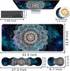 Keyboard Wrist Rest and Mouse Pad with Wrist Support Set Ergonomic Coaster,Memory Foam,Easy Typing Pain Relief,Large XL Desk Mat 31.5"x 11.8",Mandala in Galaxy - Image 2