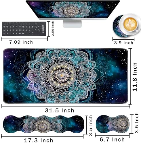 Keyboard Wrist Rest and Mouse Pad with Wrist Support Set Ergonomic Coaster,Memory Foam,Easy Typing Pain Relief,Large XL Desk Mat 31.5"x 11.8",Mandala in Galaxy - Image 2
