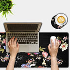 Mouse Pad Set,(31.5×11.8 in) Desk Pad + Keyboard Wrist Rest Support + Mouse Wrist Rest + Coaster for Office,Home,Computer,Laptop - 4 Flower Boss Lady - Image 2