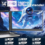 domyfan 14" Laptop Screen Extender, Ultra-Thin Portable Dual Laptop Monitor Extender with FHD 1080P IPS Display, Plug & Play via HDMI/USB-A/Type-C for 13-17" Laptops, Works with Windows/Mac/Android - Image 2