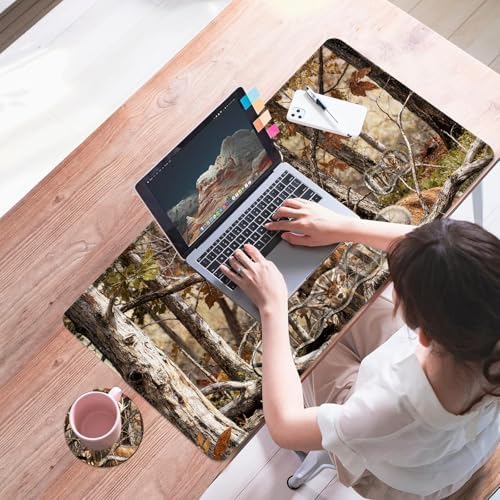 Mouse Pad,Large Desk Mat Set, 4in1 XL Mousepad + Keyboard Wrist Rest+Mouse Wrist Rest+Coaster with Ergonomic Desk Pad for Home Office Table Computer Cover -Camo Forest Deer - Image 7