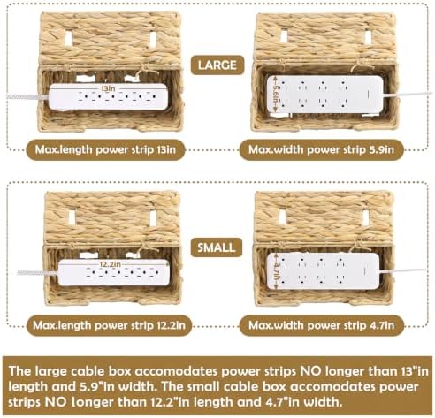 2pcs Cable Management Box, Handwoven Natural Water Hyacinth Cord - Image 5