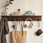 Entrance Coat Rack ，Coat Hooks, Wall-Mounted Wooden Hook Rack, Wall-Mounted Shelves are Very Suitable (Walnut Color Finish—A-1) - Image 5