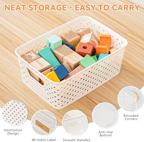 12 Pack Plastic Storage Baskets for Organizing, Storage Baskets for Shelves with Handles, Small Storage Bins with Labels, Classroom Storage Organization for Cabinet,Closet, Office - Image 5