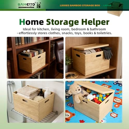 BAMOTTO CRAFTBAMBOO Large Lidded Bamboo Storage Bin 14.6”x10.2”x9.6” - Image 4