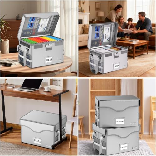 DocSafe 5200°F Fireproof Document Box with Lock,Heat Insulated File Organizer Storage with Pockets,Collapsible Portable Home Office Safe Box with Handle for Hanging Letter/Legal Folders,Silver - Image 2