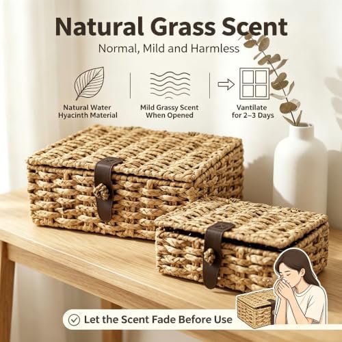2 Pcs Woven Storage Basket with Lid, Seagrass Basket,Decorative Storage Box - Image 3