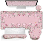 LIMKRIAN Floral Desk Mat Set, Cute Pink Desk Accessories Gifts for Women by LIMKRIAN