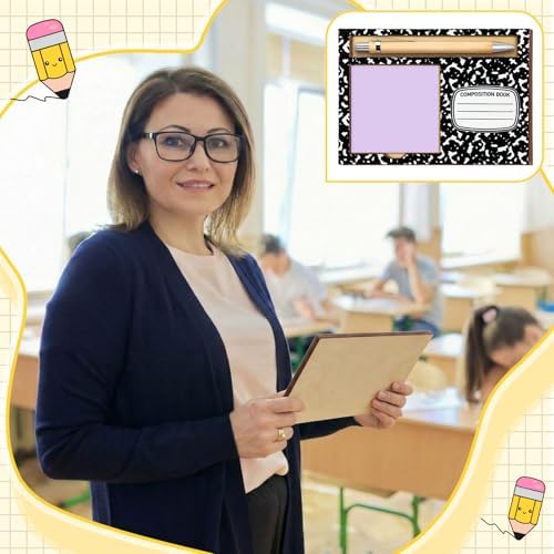 Fullhawl 36 Pcs Back to School Teacher Gifts Set Wood Sticky Note Pad Holder with Sticky Notes Bamboo Pens Pencil Apple Crayon Ruler Composition Notebook Thank You Gift for Teacher Staff Office Supply - Image 6