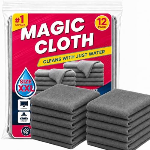 Genie Cloth Magic Cloth 12 Pack, Genie Magic Cleaning Cloth, Thickened Lint-Free Streak-Free Microfiber Cleaning Cloths, Reusable for Glass, Windows, Kitchen, Stainless Steel, Cars & Screens by Unknown