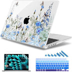 May Chen for 2026 MacBook Pro 14-inch M5 M4 M3 M2 M1 Pro/Max Chip, Release 2026 2025-2021, Model A3427 A3426 A3434 A3112 A3401 A3185, Plastic Hard Shell with Keyboard Cover, Blue Flowers by MayChen