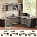 SEDETA Reversible Farmhouse L Shaped Office Desk with 6 Drawer, Hutch by SEDETA